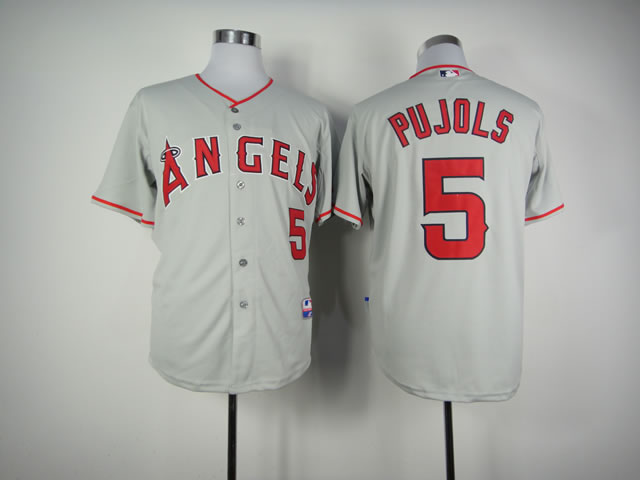 Men Los Angeles Angels #5 Pujols Grey MLB Jerseys->los angeles angels->MLB Jersey